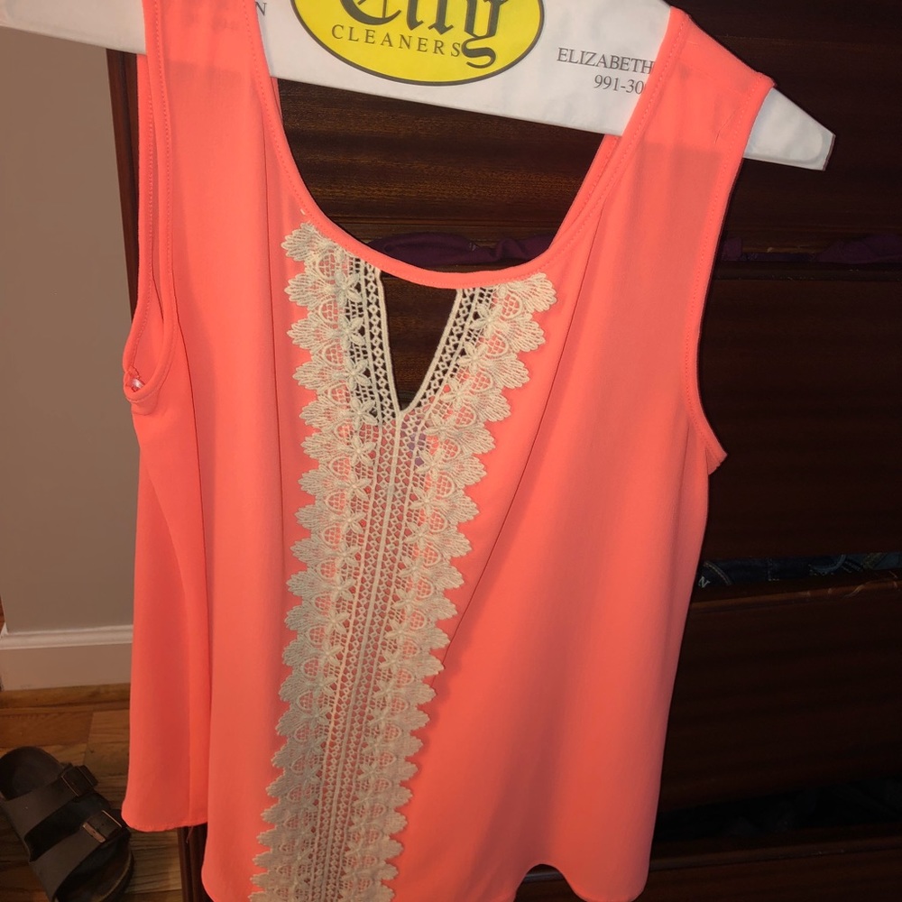 Pink top with off white lace